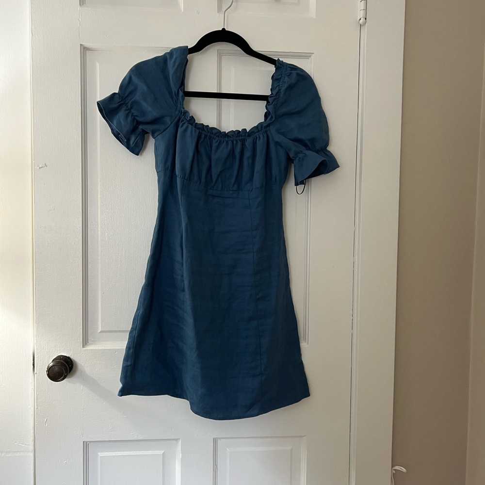 Reformation Denim Blue Ruffled Top